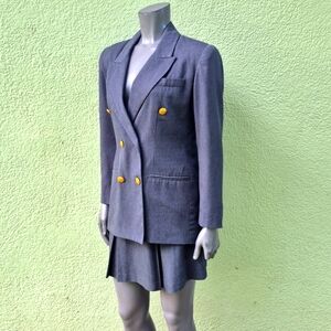 CCF Petites Ladies Vintage Gray Double Breasted (2) PC Skirt Set (Gold Buttons)